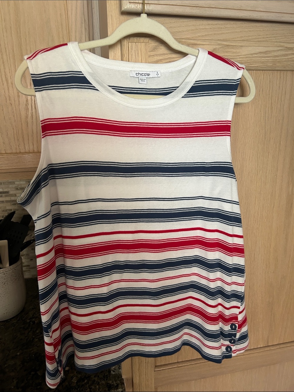 Chico's Red, Navy & White Striped Sleeveless Tank